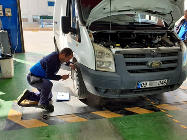 Ford Transit has stamped chassis number etched by ITV technician whilst on weigh scale Ford Transit with ITV techician